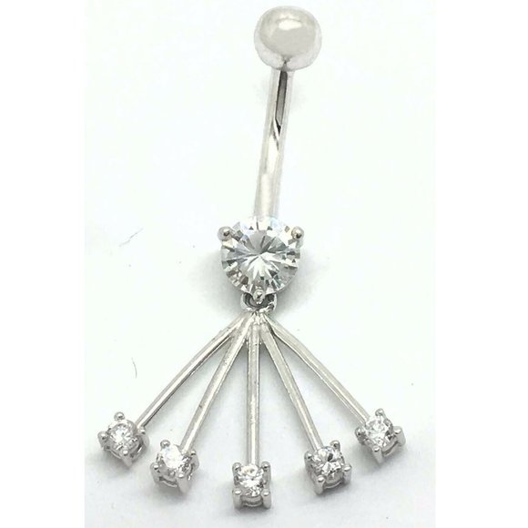 Created 0.98 Cts White Sapphire Belly Navel Ring Solid 14k White Gold
